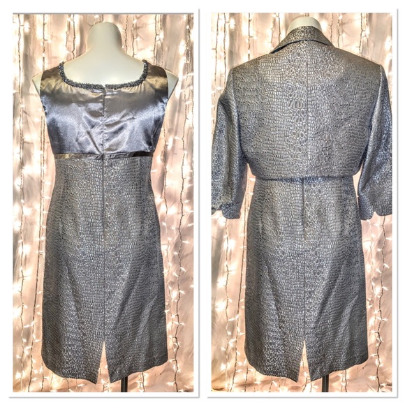 ADRIANNA PAPELL ⭐️ Silver Cocktail Dress & Jacket - Picture 10 of 12